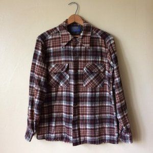 Vintage Mens 1970s Brown Plaid Pendleton